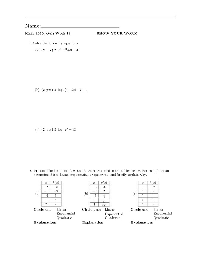 Week 13 Quiz - Math 1010