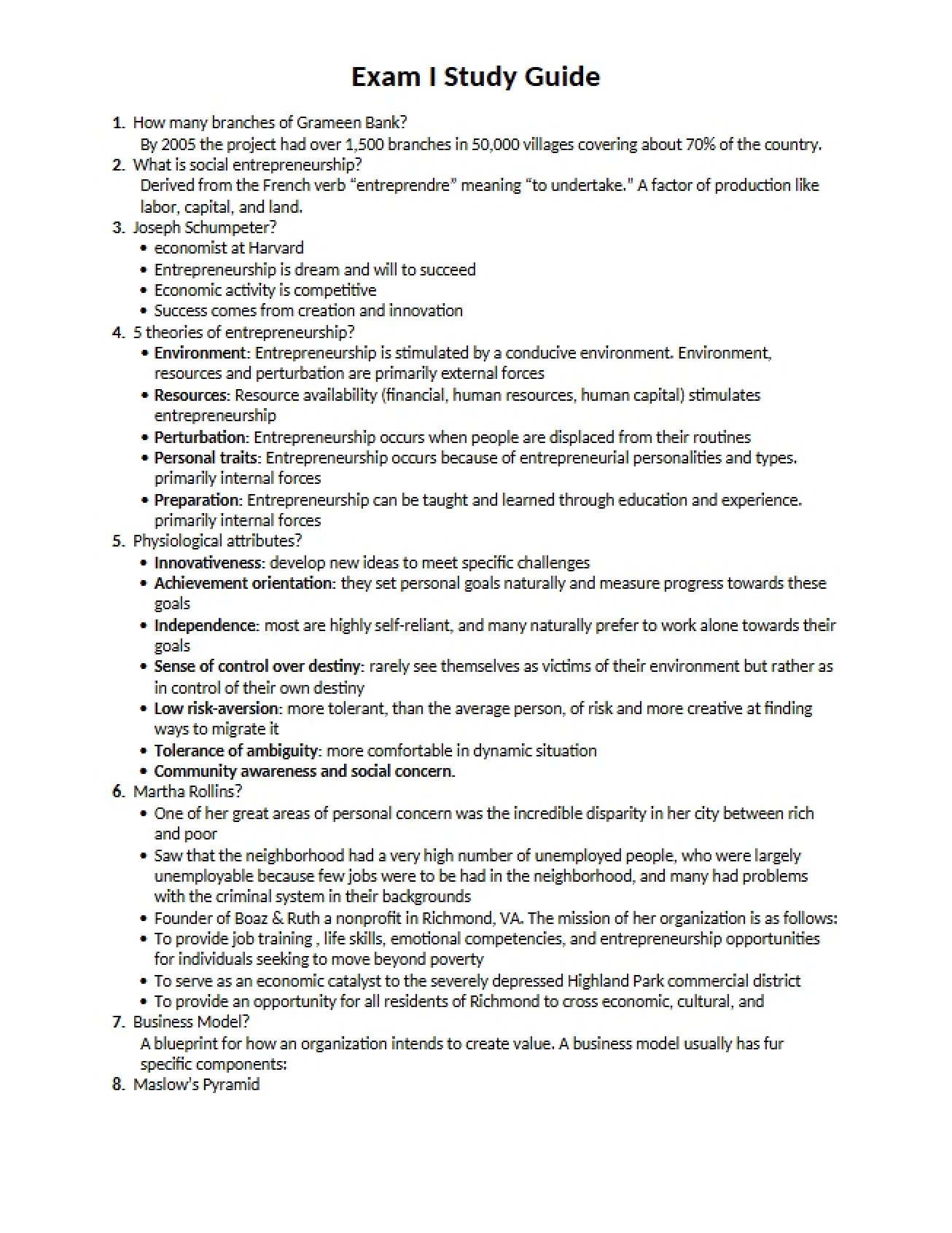 Study Guide for First Examination