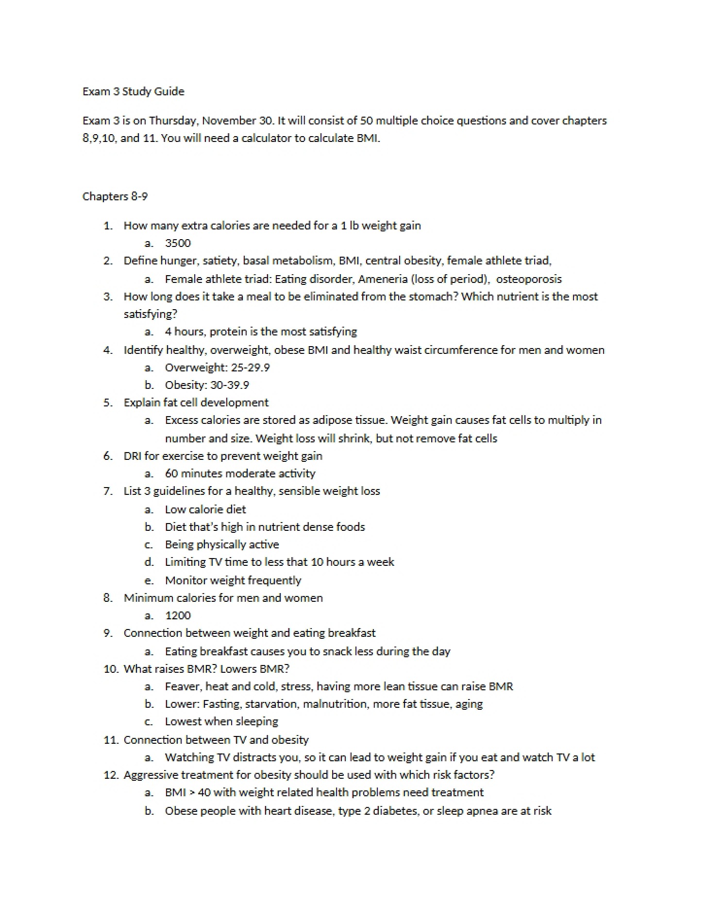 Guide for Third Exam