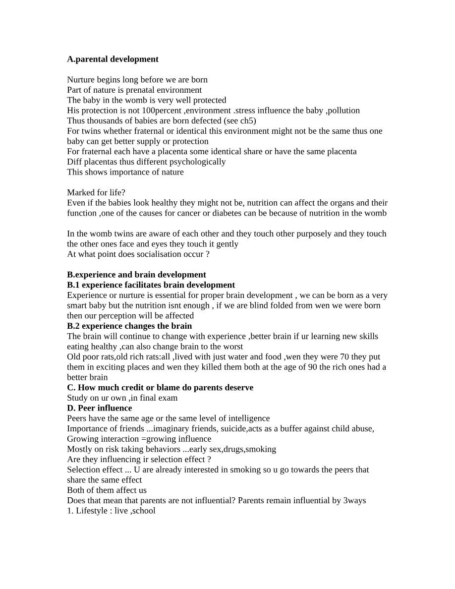 Notes on Parental Development and Gender