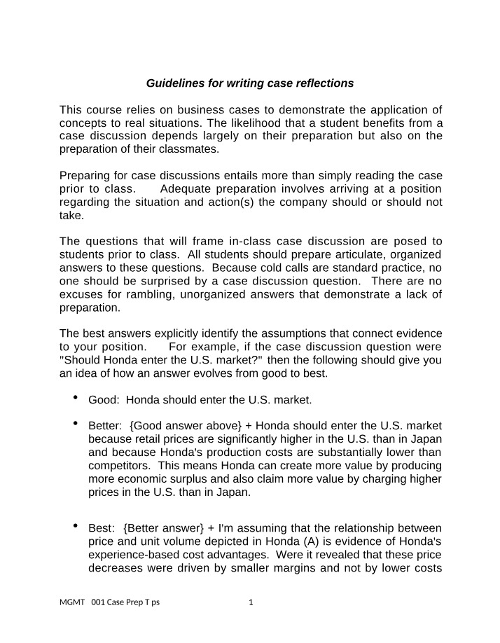 Case Prep Tips for MGMT 3001