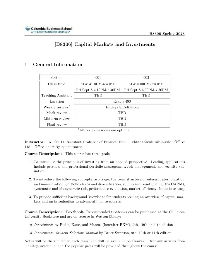 Xuelin Li Course Syllabus