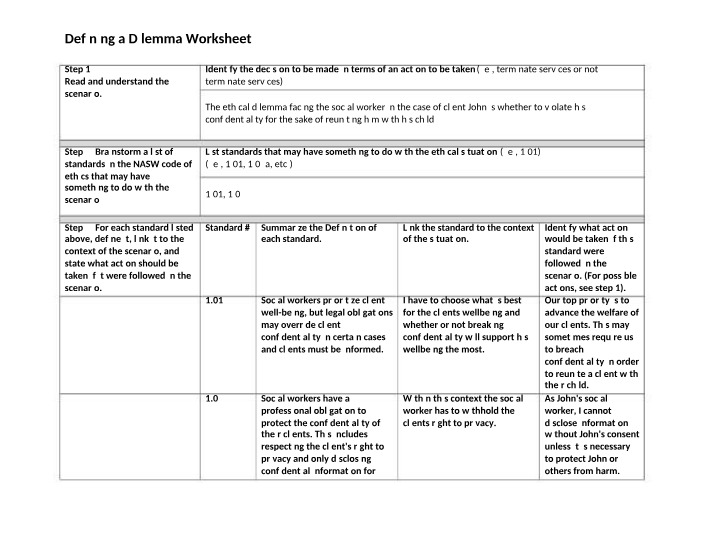 Worksheet - Defining a Dilemma