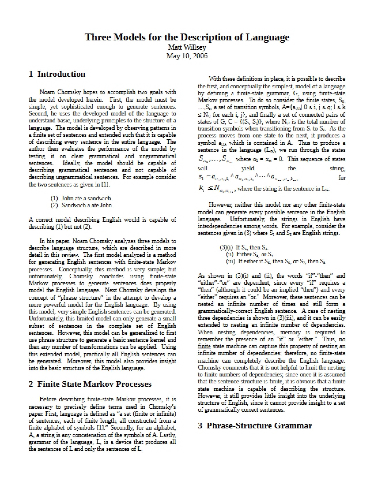 Language Description: Three Models