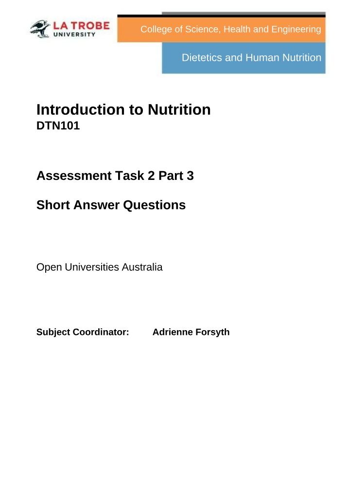 Short Answer Questions - Food Intake and Physical Activity Patterns