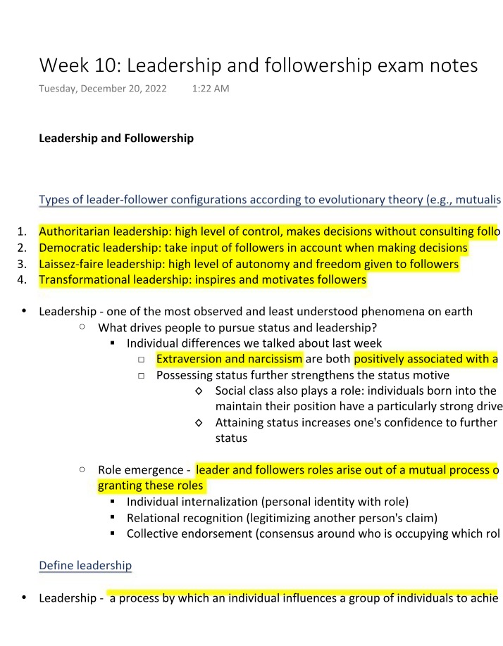 Leadership and Followership Notes