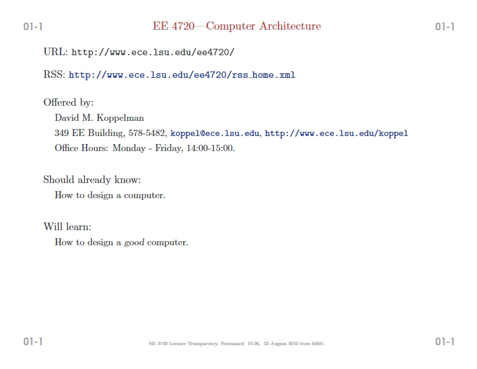 Computer Architecture Lecture Notes