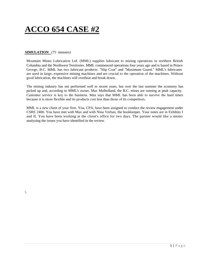 ACCO 654 Case Study #2