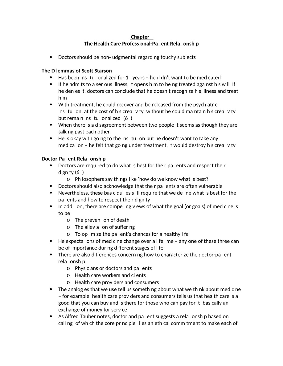 Notes on the Health Care Professional-Patient Relationship