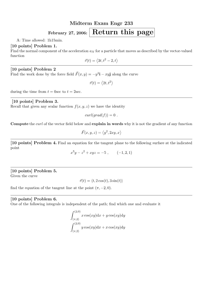 Midterm Exam for ENGR 233