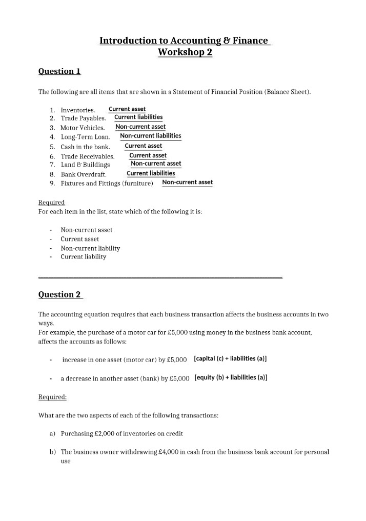 Workshop 2 - Introduction to Accounting & Finance