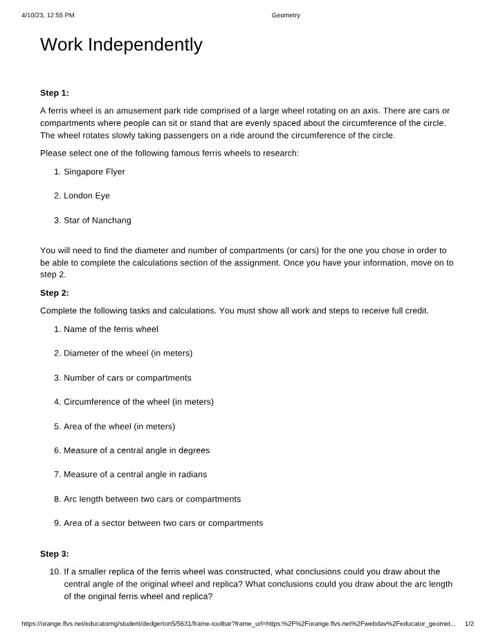 Geometry Calculations for Famous Ferris Wheels