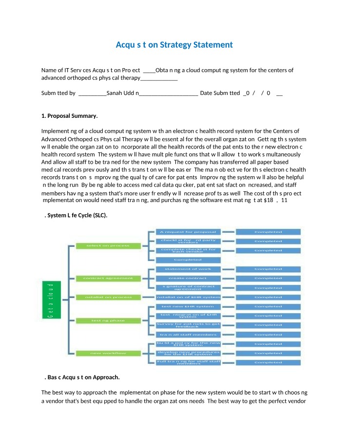Acquisition Strategy - Cloud Computing for Orthopedic Physical Therapy