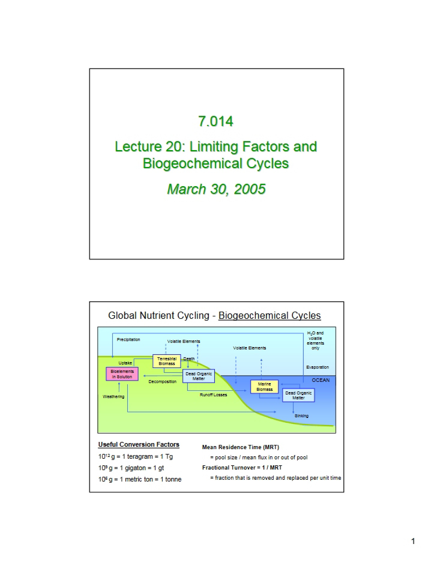 Biogeochemical Cycles and Limiting Factors (Lecture 20)