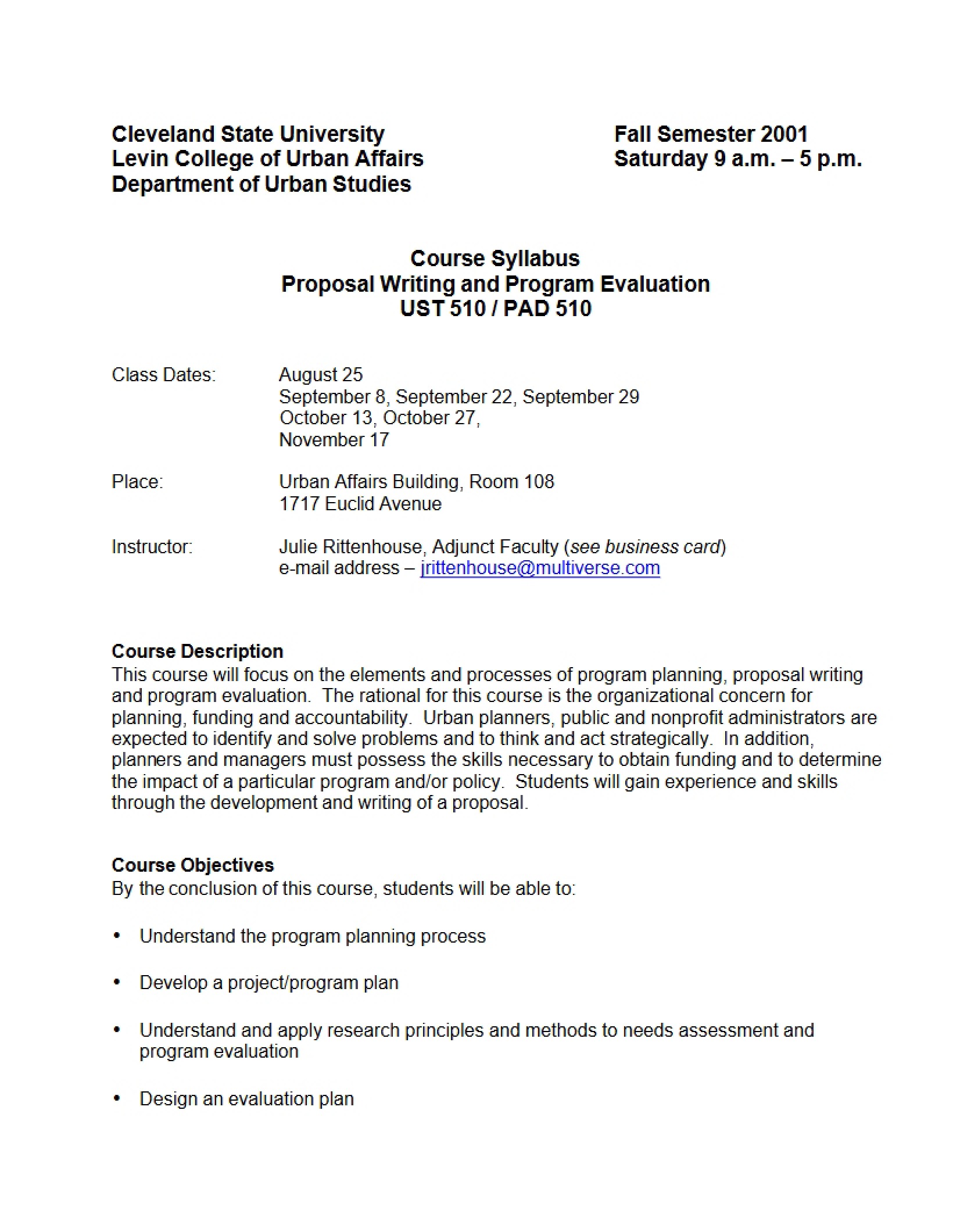 Syllabus Graduate Proposal Writing