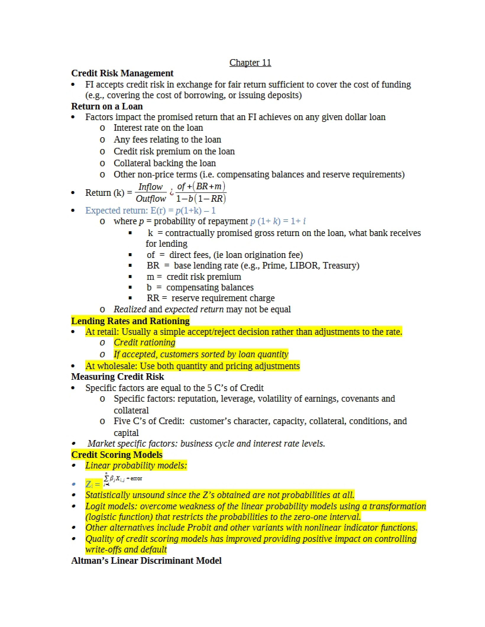 Credit Risk Management - Chapter 11