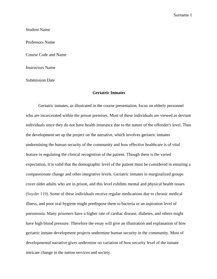 Essay on Geriatric Inmates