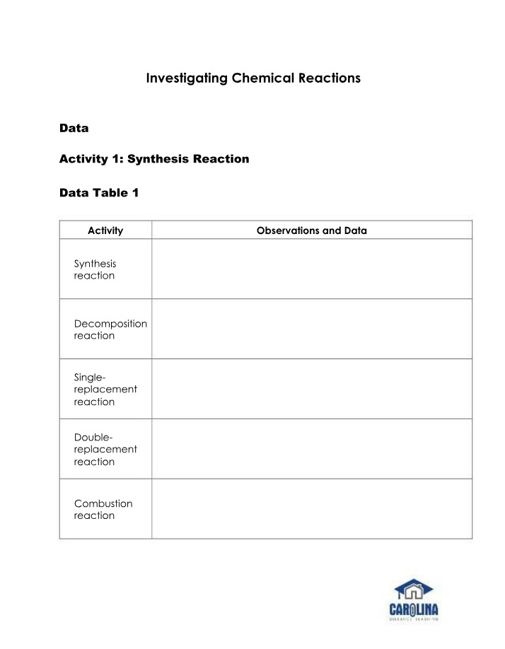 Lab Report - Investigating Chemical Reactions