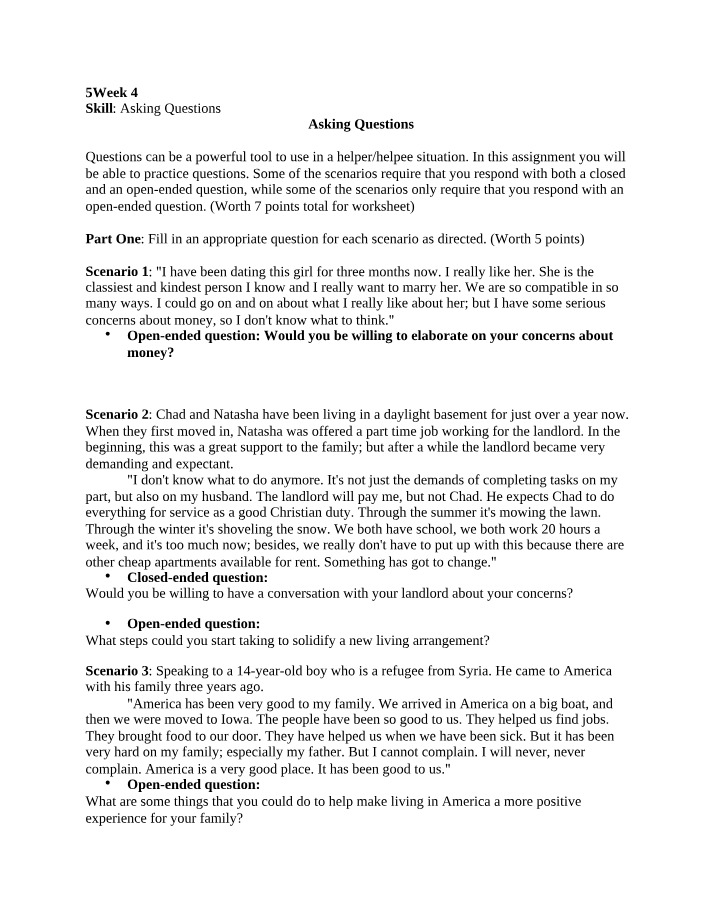 Worksheet on Asking Questions