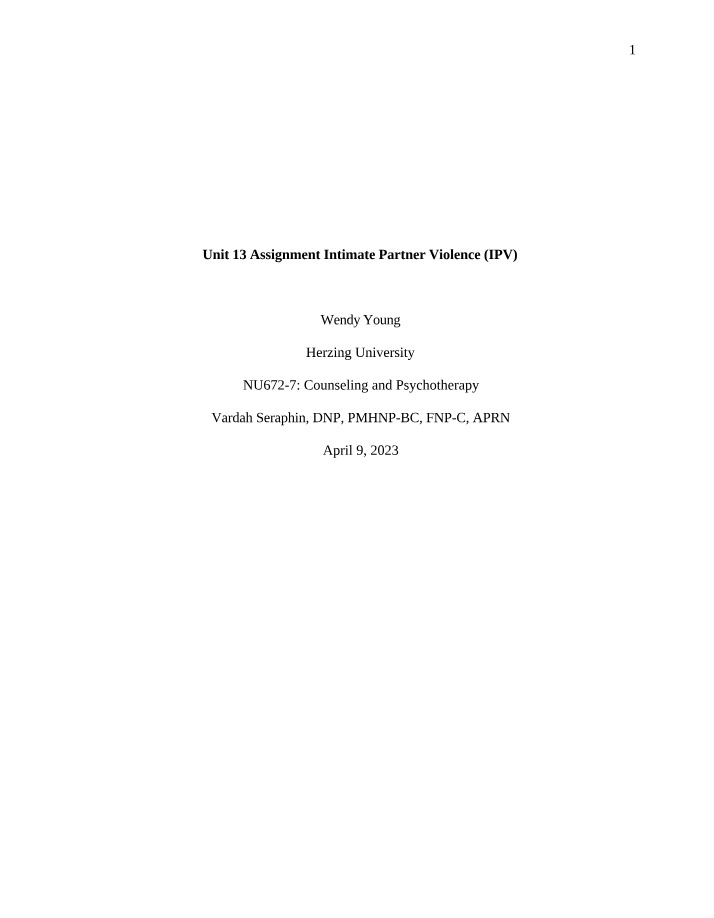 Intimate Partner Violence (IPV) Unit 13 Assignment