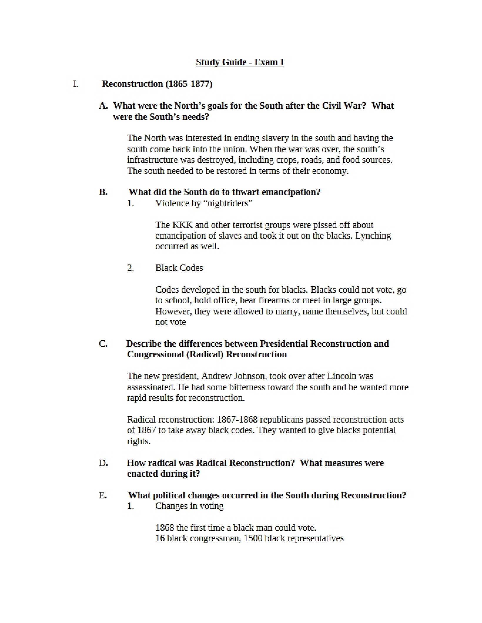 Guide for Exam 1