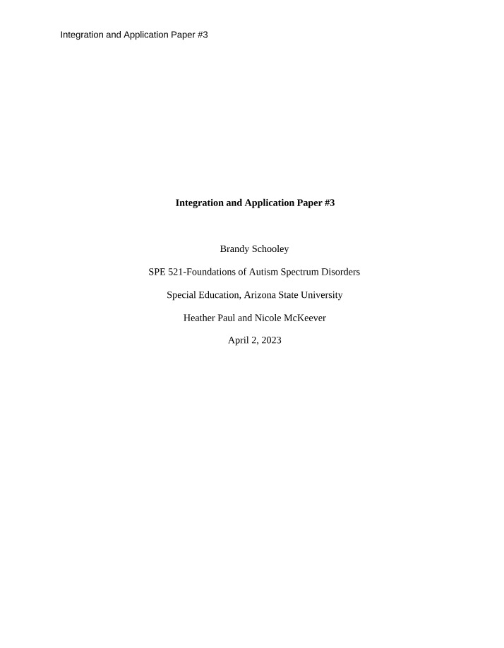 Paper #3 - Integration and Application