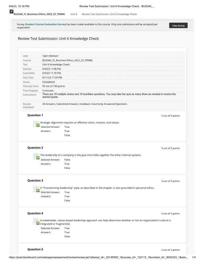 Unit 6 Knowledge Check - BUS340