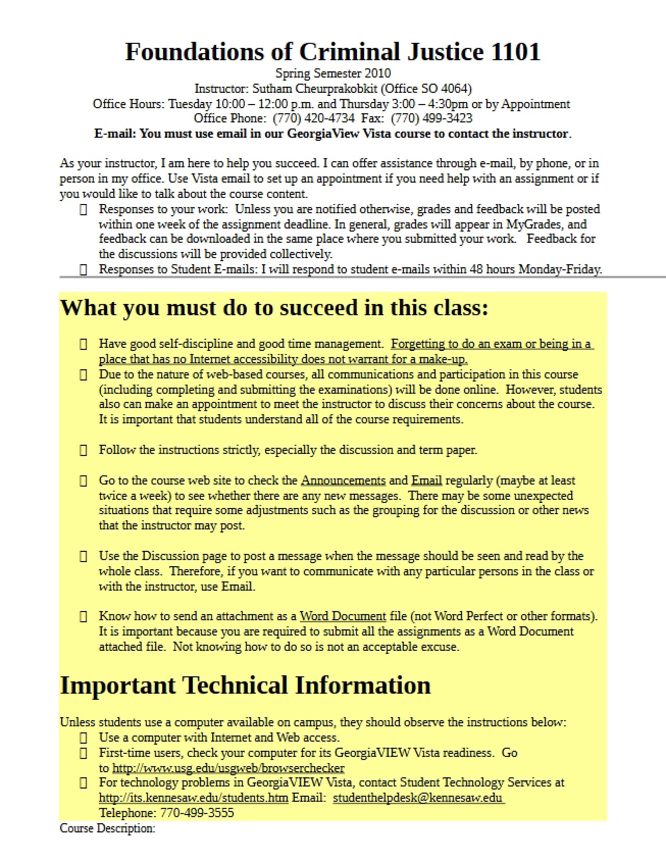 Course Syllabus for a Course on the Foundations of Criminal Justice