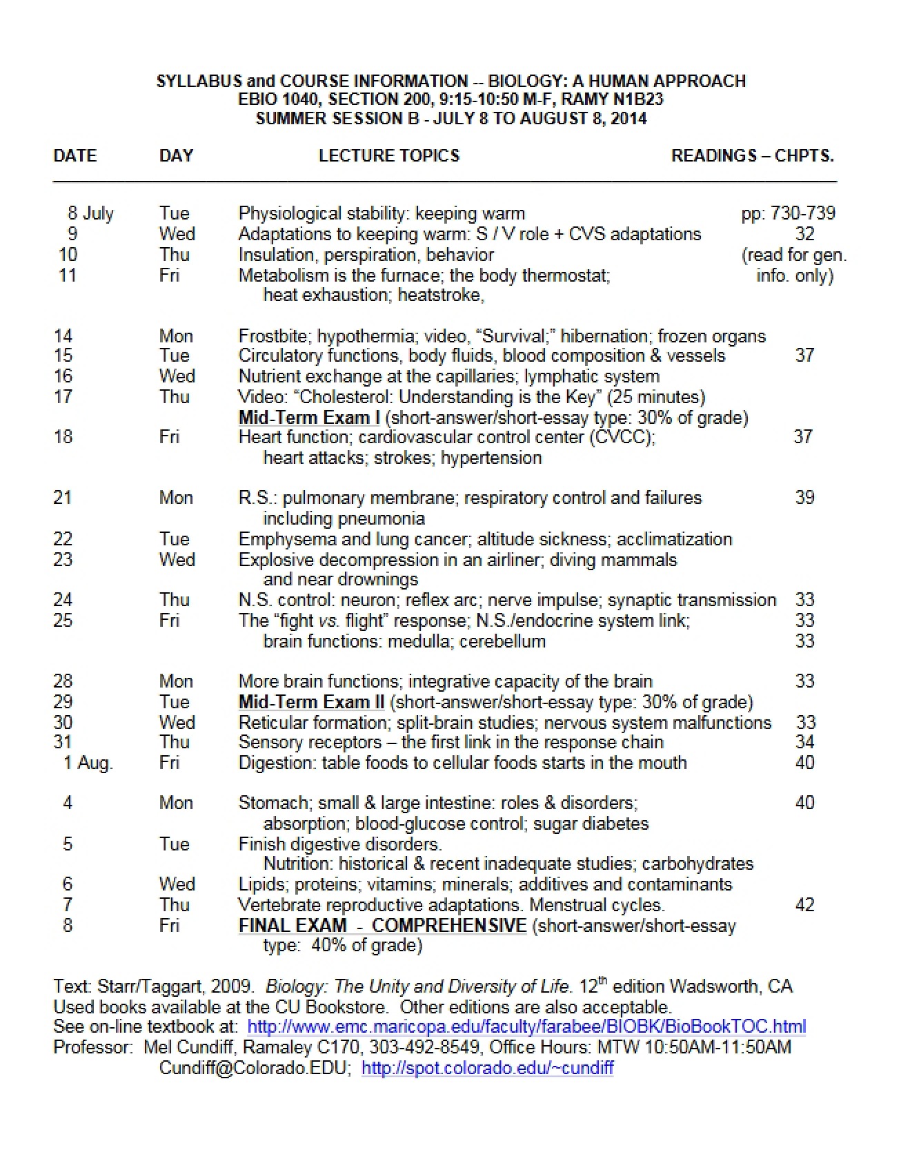 Syllabus for Biology A Human Approach 2