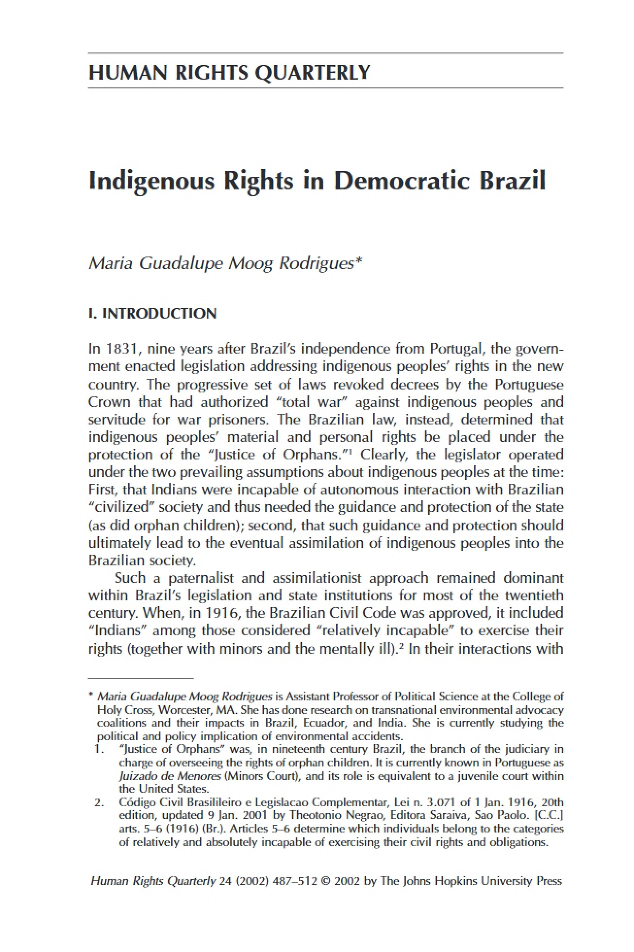 Brazil's Democracy and Indigenous Rights