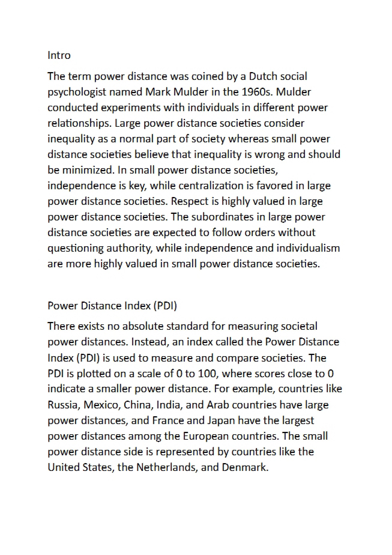 Analysis of the Power Distance Index