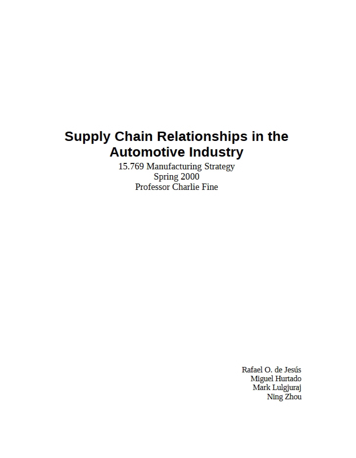 Automotive Industry Supply Chain Relationships