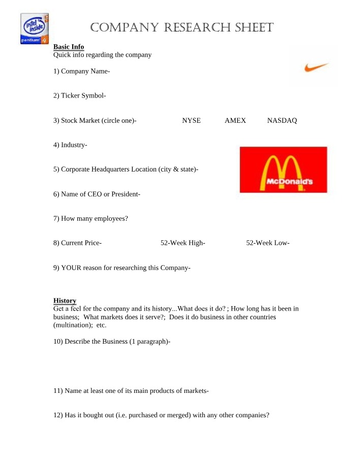 Company Research Worksheet