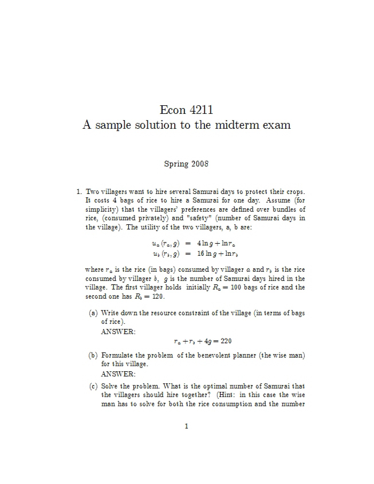 Sample Solution for the Midterm Exam