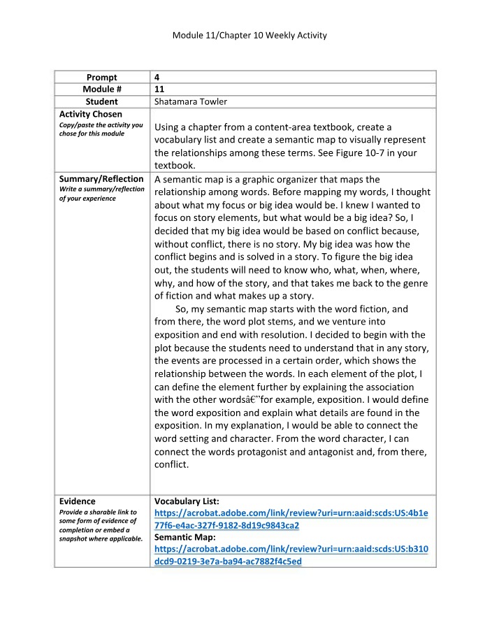 Weekly Activity - Module 11 and Chapter 10