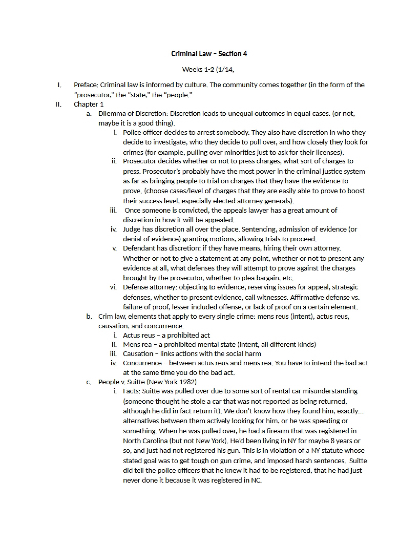 Criminal Law Notes Section 4 Weeks 1-2