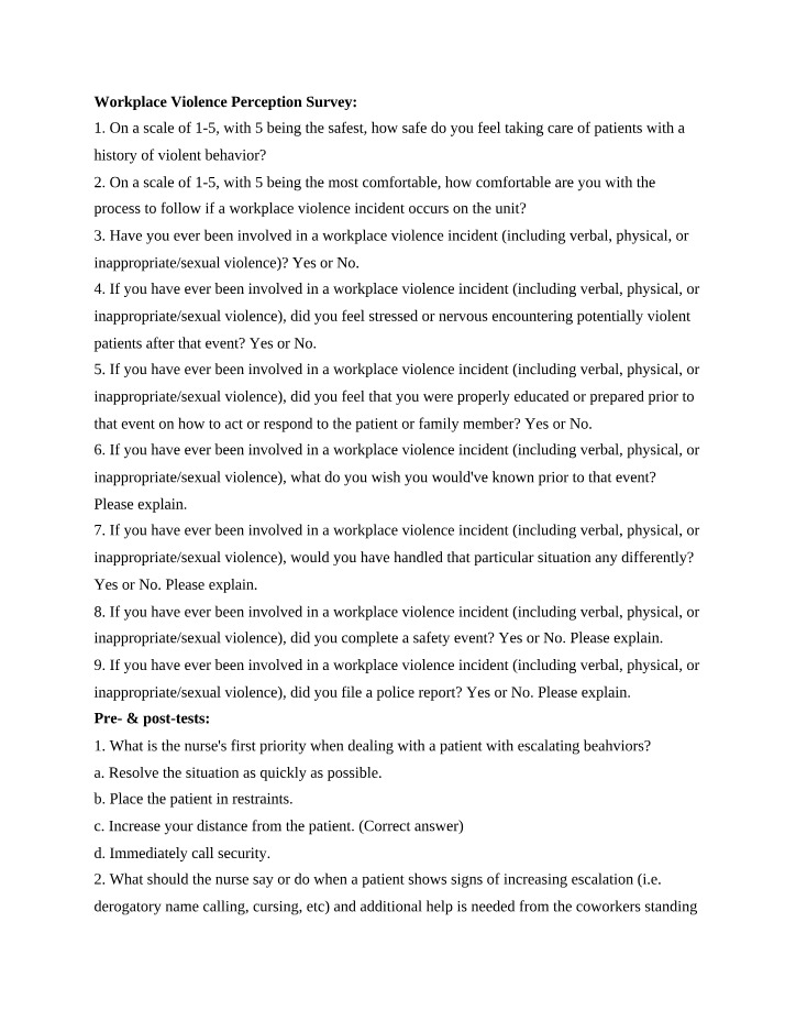 Workplace Violence Perception Survey