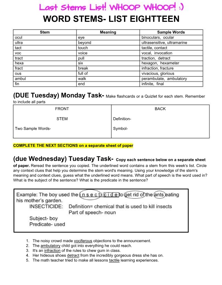 Word Stems - List 18