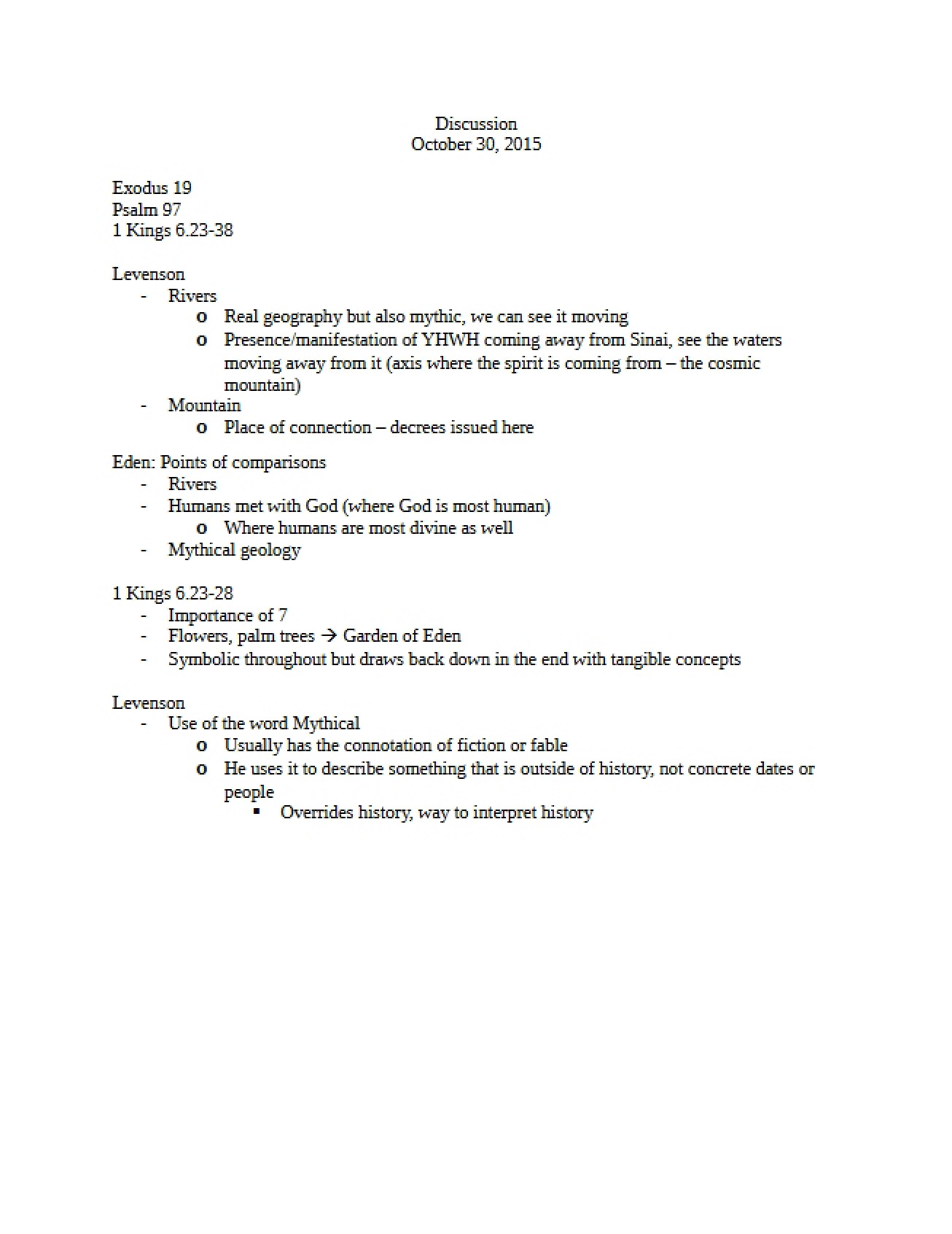 Discussion Notes for Religion Course