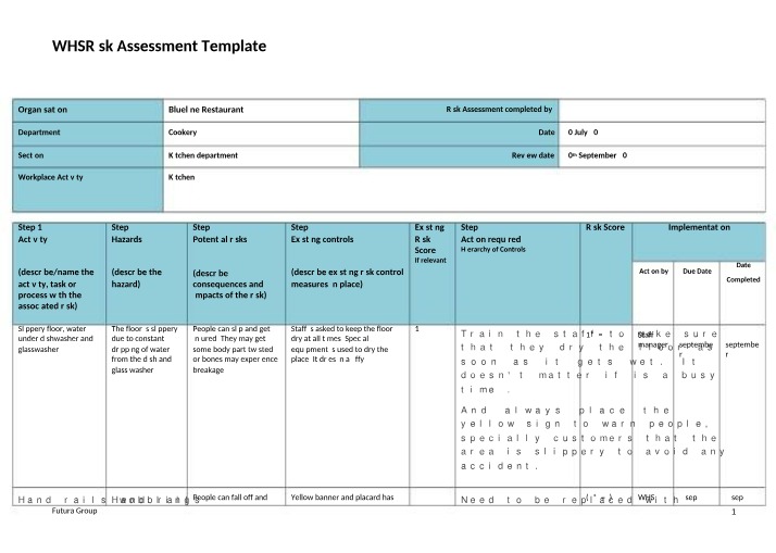 WHS Risk Assessment Template - Preventing Slips and Falls