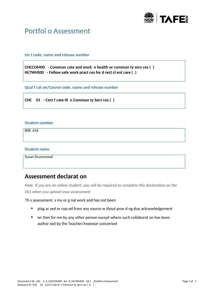 Portfolio Assessment - CHC32015 Community Services