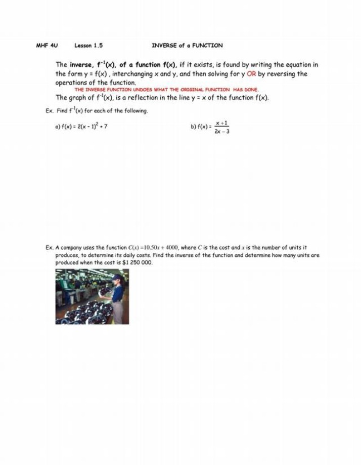 MHF 4U Lesson 1.5 Notes - Inverse of a Function