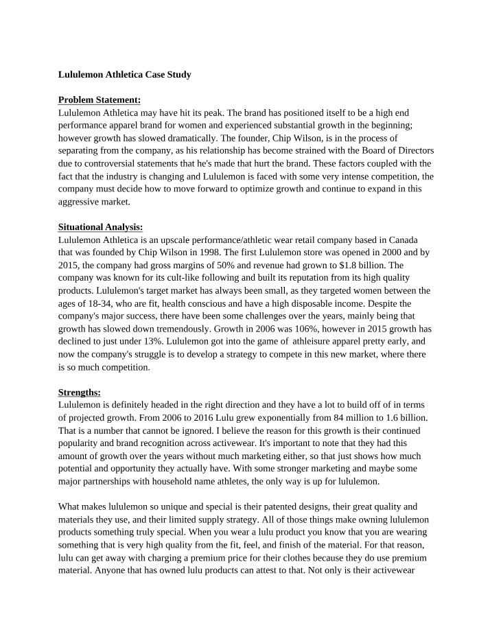 Case Study - Lululemon Athletica