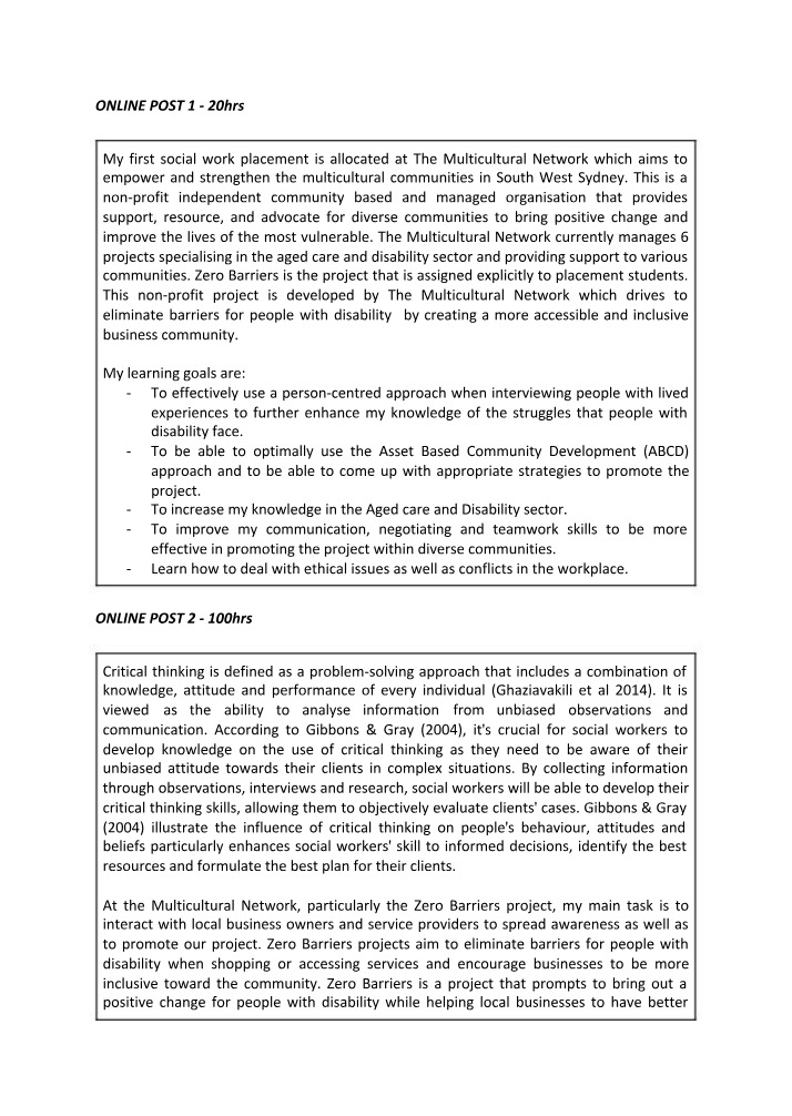 Social Work Skills and Critical Thinking in Community