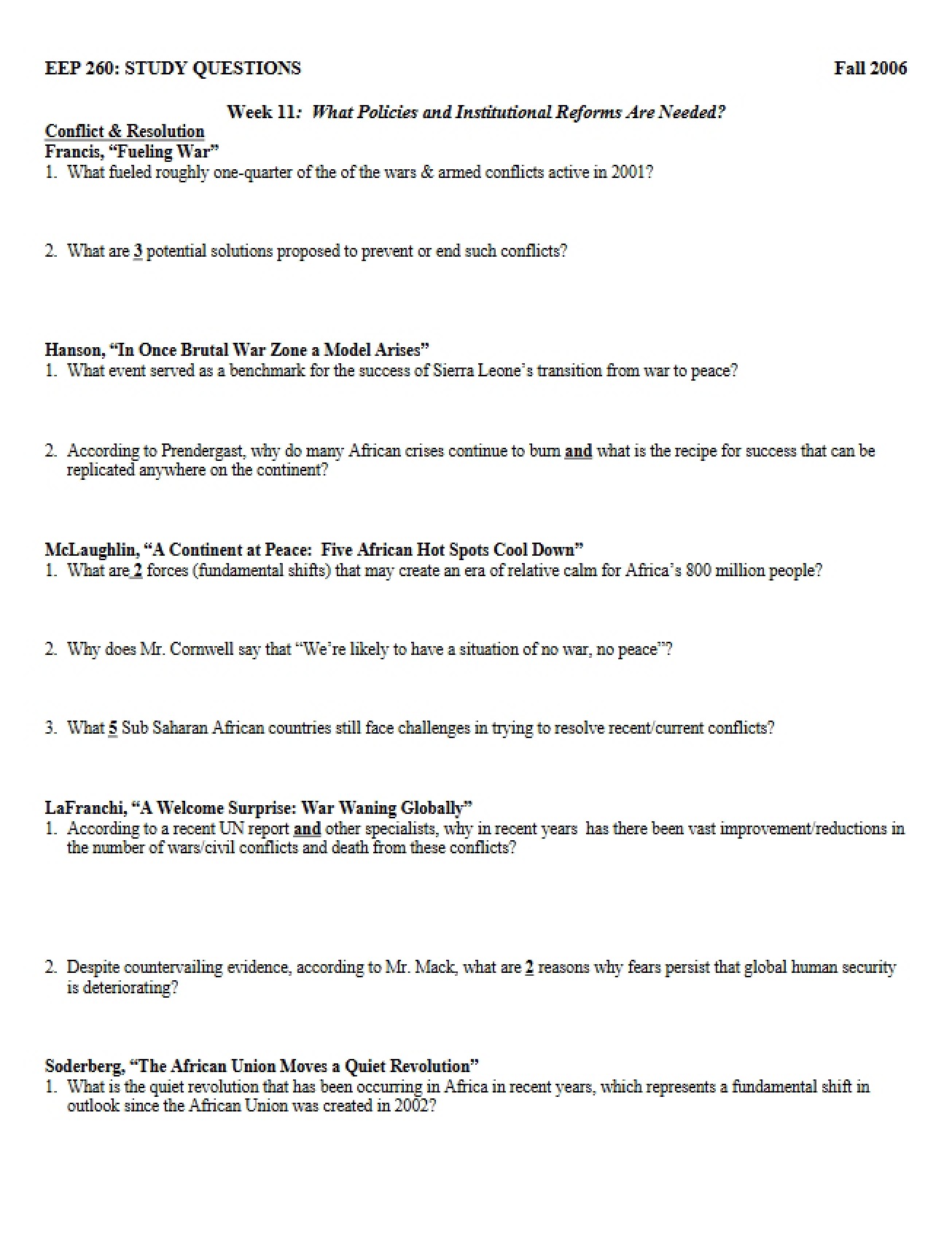 Policy Study Questions (F06)