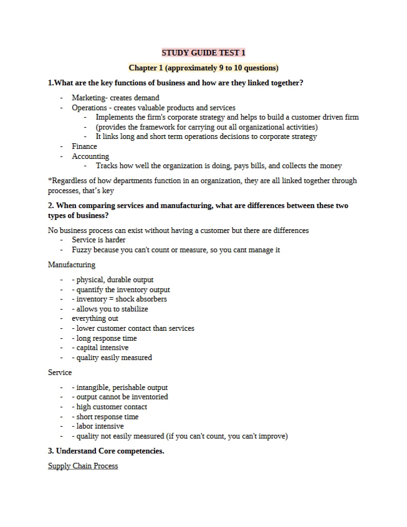 Study Guide for Test One