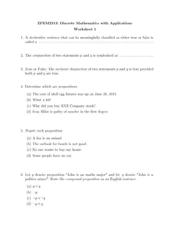 Discrete Mathematics - Worksheet 1