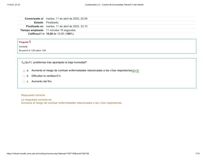 Cuestionario 2.4 para Control de la humedad