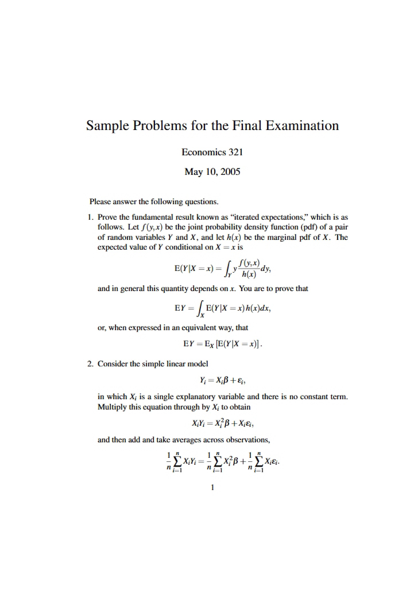 Final Exam Sample Questions