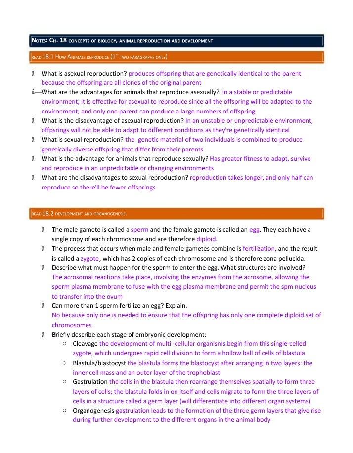 Notes on Animal Development and Reproduction